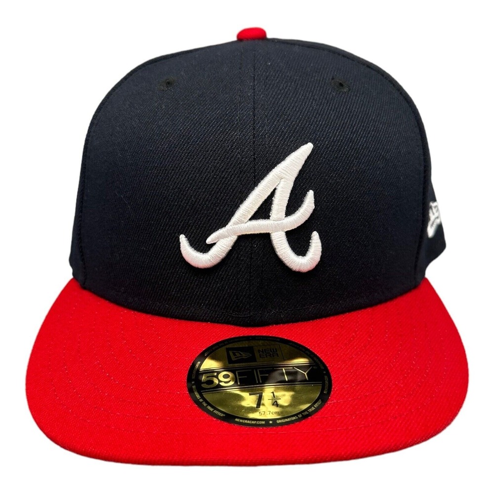 New Era 59FIFTY Atlanta Braves Fitted Hat Navy Red White‎ Men's Sz 7 1/4 NWT